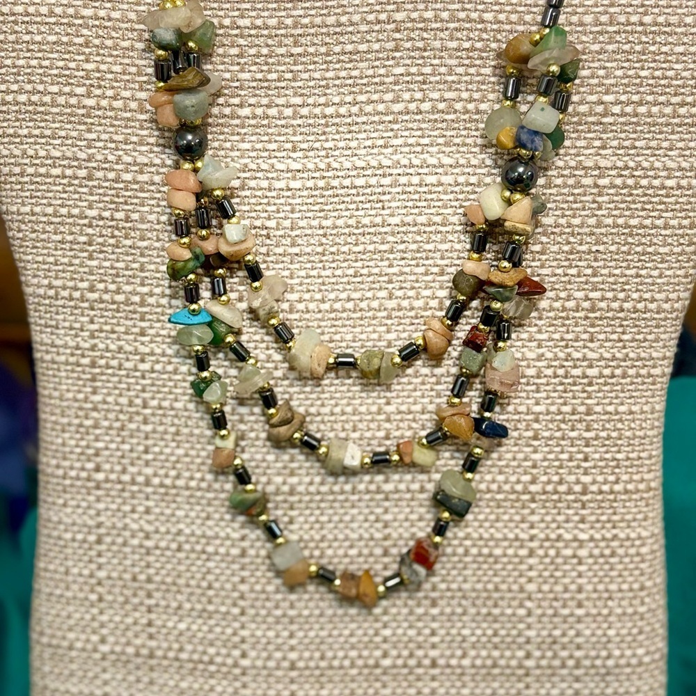 Vintage Hematite with natural stones necklace